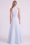 Light Blue Halter A Line Long Bridesmaid Dress