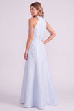 Light Blue Halter A Line Long Bridesmaid Dress