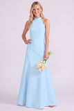 Light Blue Halter A Line Long Bridesmaid Dress