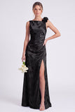 Sage Floral Jacquard 3D Flower Backless Long Bridesmaid Dress with Slit