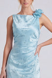 Sage Floral Jacquard 3D Flower Backless Long Bridesmaid Dress with Slit