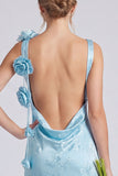 Sage Floral Jacquard 3D Flower Backless Long Bridesmaid Dress with Slit