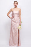 Strapless Blush Pink Jacquard Floral Bridesmaid Dress with Giant Bow