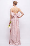 Strapless Blush Pink Jacquard Floral Bridesmaid Dress with Giant Bow