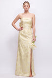 Strapless Blush Pink Jacquard Floral Bridesmaid Dress with Giant Bow