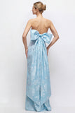 Strapless Blush Pink Jacquard Floral Bridesmaid Dress with Giant Bow