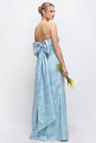 Strapless Blush Pink Jacquard Floral Bridesmaid Dress with Giant Bow