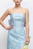 Strapless Blush Pink Jacquard Floral Bridesmaid Dress with Giant Bow