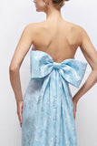 Strapless Blush Pink Jacquard Floral Bridesmaid Dress with Giant Bow