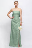 Strapless Blush Pink Jacquard Floral Bridesmaid Dress with Giant Bow