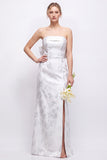 Strapless Blush Pink Jacquard Floral Bridesmaid Dress with Giant Bow