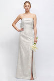 Strapless Blush Pink Jacquard Floral Bridesmaid Dress with Giant Bow