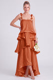 Daffodil Tiered Ruffle A Line Bridesmaid Dress with 3D Flowers
