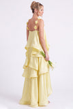 Daffodil Tiered Ruffle A Line Bridesmaid Dress with 3D Flowers