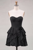 Strapless Corset A Line Ruffle Pink Homecoming Dress