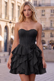 Strapless Corset A Line Ruffle Pink Homecoming Dress