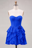 Strapless Corset A Line Ruffle Pink Homecoming Dress