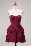 Strapless Corset A Line Ruffle Pink Homecoming Dress
