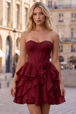 Strapless Corset A Line Ruffle Pink Homecoming Dress