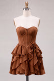 Strapless Corset A Line Ruffle Pink Homecoming Dress