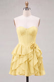 Strapless Corset A Line Ruffle Pink Homecoming Dress