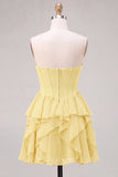 Strapless Corset A Line Ruffle Pink Homecoming Dress