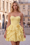 Strapless Corset A Line Ruffle Pink Homecoming Dress