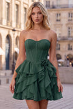 Strapless Corset A Line Ruffle Pink Homecoming Dress