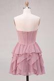 Strapless Corset A Line Ruffle Pink Homecoming Dress