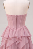 Strapless Corset A Line Ruffle Pink Homecoming Dress