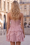 Strapless Corset A Line Ruffle Pink Homecoming Dress