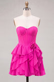 Strapless Corset A Line Ruffle Pink Homecoming Dress