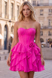 Strapless Corset A Line Ruffle Pink Homecoming Dress