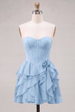 Strapless Corset A Line Ruffle Pink Homecoming Dress