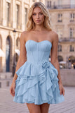 Strapless Corset A Line Ruffle Pink Homecoming Dress