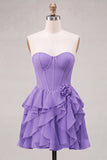 Strapless Corset A Line Ruffle Pink Homecoming Dress