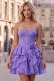 Strapless Corset A Line Ruffle Pink Homecoming Dress