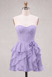 Strapless Corset A Line Ruffle Pink Homecoming Dress
