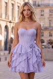 Strapless Corset A Line Ruffle Pink Homecoming Dress