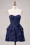 Strapless Corset A Line Ruffle Pink Homecoming Dress