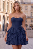 Strapless Corset A Line Ruffle Pink Homecoming Dress