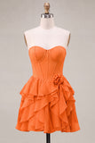 Strapless Corset A Line Ruffle Pink Homecoming Dress