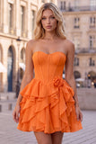 Strapless Corset A Line Ruffle Pink Homecoming Dress