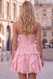 Strapless Corset A Line Ruffle Pink Homecoming Dress