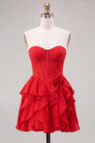 Strapless Corset A Line Ruffle Pink Homecoming Dress