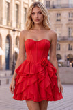 Strapless Corset A Line Ruffle Pink Homecoming Dress