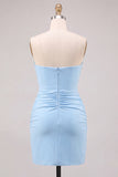Red Strapless Ruched Bodycon Corset Homecoming Dress with Pearls