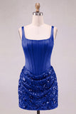 Champagne Corset Ruched Bodycon Sequin Homecoming Dress