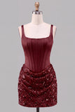 Champagne Corset Ruched Bodycon Sequin Homecoming Dress