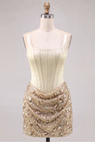 Champagne Corset Ruched Bodycon Sequin Homecoming Dress